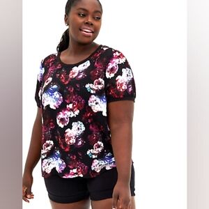 Torrid Womens Plus 3X Sheer Blouse Top Black Dark Floral
